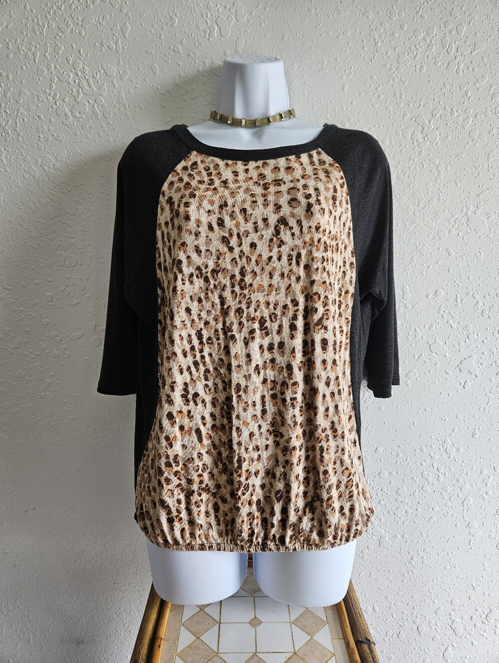 Ann Taylor Loft Leopard Black Top